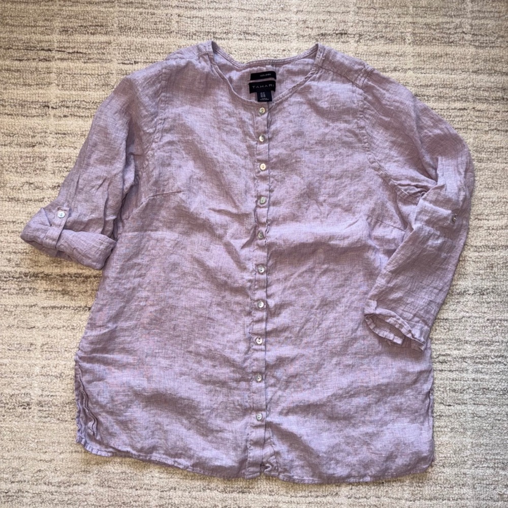 Linen Buttondown Roll Sleeve Tunic